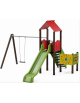 Torre relax con pali in plastica riciclata, scivolo in polietilene, scala in lamiera - Altalena 1 posto - cm 545x512x330h