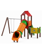 Torre relax con pali in plastica riciclata - scivolo a tunnel in polietilene - Altalena 1 posto - cm 545x580x360h