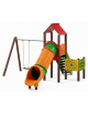 Torre relax con pali in plastica riciclata - scivolo a tunnel in polietilene - Altalena 1 posto - cm 545x580x360h
