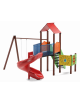 Torre relax con pali in plastica riciclata - scivolo elicoidale in polietilene - Altalena 1 posto - cm 545x520x360h