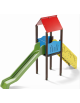 Torre singola con tetto, pali in alluminio rifiniti in legno dark - scivolo in polietilene rotazionale cm 150h - cm 120x512x360h