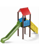 Torre singola con tetto, pali in plastica riciclata - scivolo in polietilene rotazionale cm 150h - cm 120x512x360h