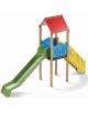 Torre singola con tetto, pali in legno di pino termotrattato - scivolo in polietilene rotazionale cm 150h - cm 120x512x360h