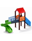 Torre singola con tetto, pali in Plastica riciclata - scivolo elicoidale in polietilene cm 165h - cm 177x520x360h