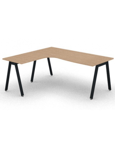 Workstation Sx forma a L con piano melaminico spessore mm 25 e gambe inclinate metalliche - Colori a scelta - cm 180x160x74h