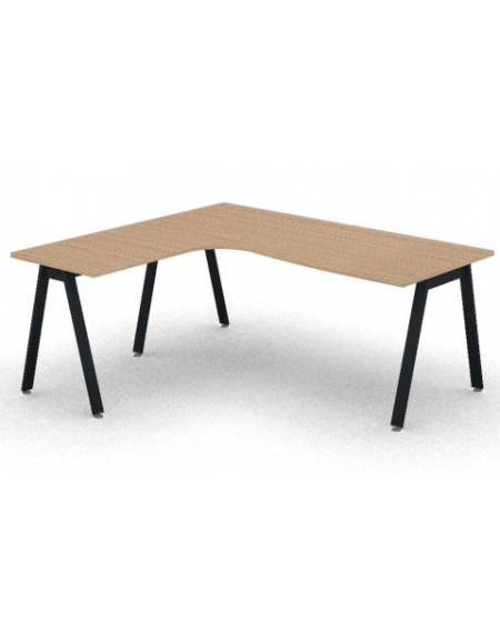 Workstation Sx forma a L con piano melaminico spessore mm 25 e gambe inclinate metalliche - Colori a scelta - cm 180x160x74h