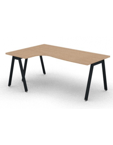 Workstation Sx forma a L con piano melaminico spessore mm 30 e gambe inclinate metalliche - Colori a scelta - cm 180x120x74,5h
