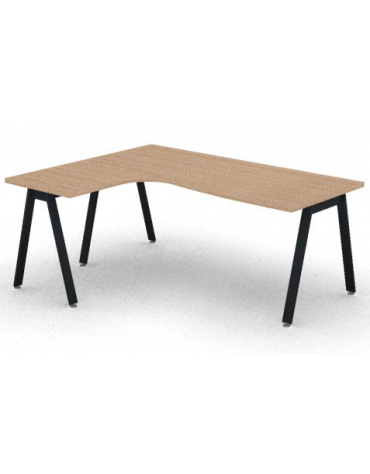 Workstation Sx forma a L con piano melaminico spessore mm 30 e gambe inclinate metalliche - Colori a scelta - cm 180x140x74,5h