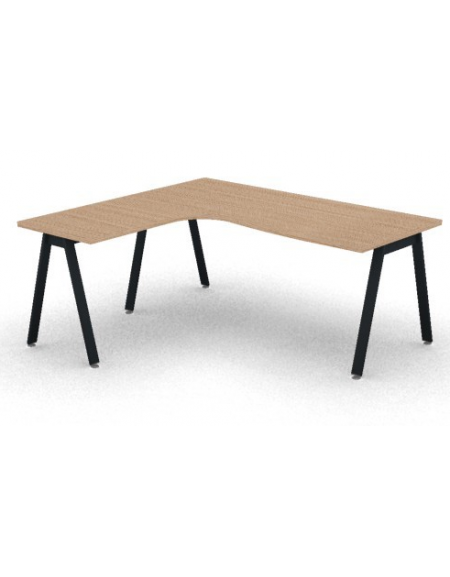 Workstation Sx forma a L con piano melaminico spessore mm 30 e gambe inclinate metalliche - Colori a scelta - cm 180x160x74,5h