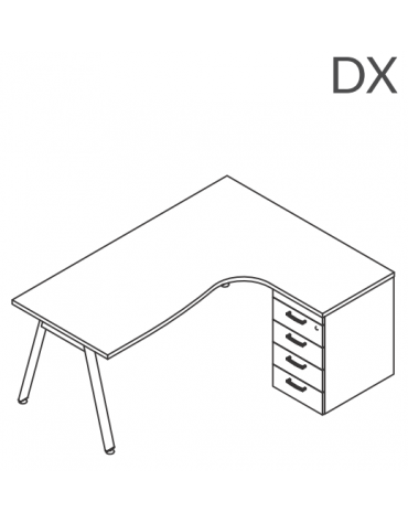Workstation Dx con cassettiera portante e gambe a ponte - piano melaminico spessore mm 25 - Colori a scelta - cm 180x140x74h