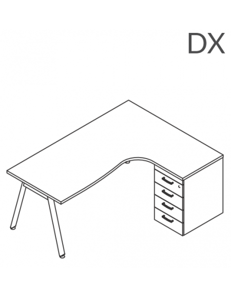 Workstation Dx con cassettiera portante e gambe a ponte - piano melaminico spessore mm 25 - Colori a scelta - cm 180x140x74h