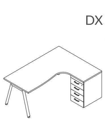 Workstation Dx con cassettiera portante e gambe inclinate - piano melaminico spessore mm 25 - Colori a scelta - cm 180x160x74h