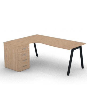 Workstation Sx con cassettiera portante e gambe inclinate - piano melaminico spessore mm 25 - Colori a scelta - cm 160x140x74h