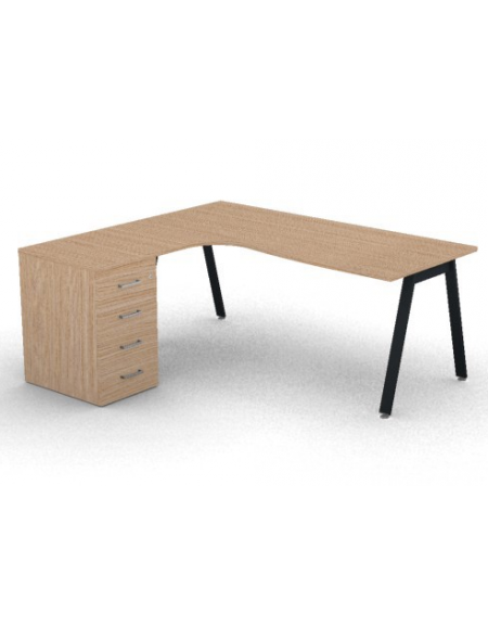 Workstation Sx con cassettiera portante e gambe inclinate - piano melaminico spessore mm 25 - Colori a scelta - cm 180x160x74h