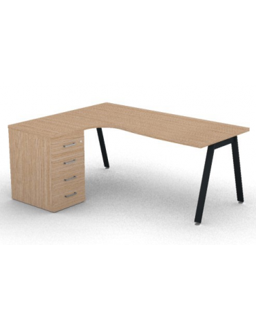 Workstation Sx con cassettiera portante e gambe inclinate - piano melaminico spessore mm 30 - Colori a scelta - cm 180x140x74,5h
