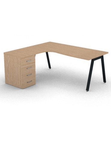 Workstation Sx con cassettiera portante e gambe inclinate - piano melaminico spessore mm 30 - Colori a scelta - cm 180x160x74,5h