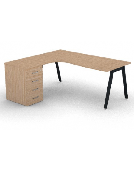 Workstation Sx con cassettiera portante e gambe inclinate - piano melaminico spessore mm 30 - Colori a scelta - cm 180x160x74,5h