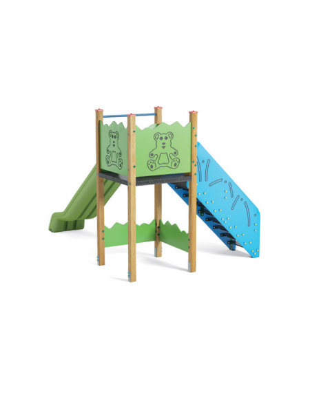 Torre senza tetto con scivolo in polietilene rotazionale - pali in legno termotrattato - cm 252x374x250h