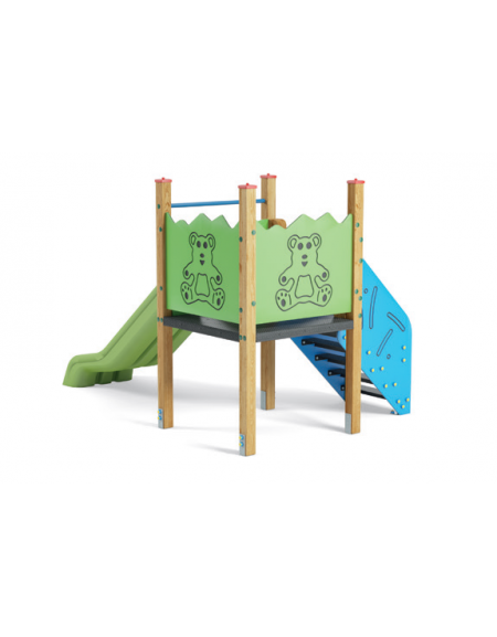 Mini torre con scivolo in polietilene rotazionale - pali in legno di pino termotrattato - cm 192x322x200h