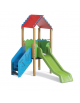Mini torre con scivolo in polietilene rotazionale e tetto - pali in legno di pino termotrattato - cm 201x327x300h