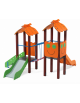 Mini torre doppia con tetto, pali in plastica riciclata, 1 scivolo in acciaio e 1 in polietilene - cm 330x362x264h