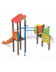 Torre doppia (1 con tetto), struttura in alluminio rifinita in legno light - scivolo in polietilene - cm 423x368x317h