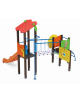 Torre doppia (1 con tetto), struttura in alluminio rifinita in legno dark - scivolo in polietilene - cm 423x368x317h