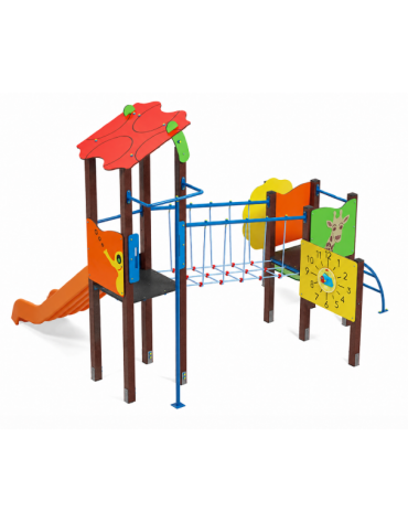 Torre doppia (1 con tetto), struttura in plastica riciclata - scivolo in polietilene - cm 423x368x317h