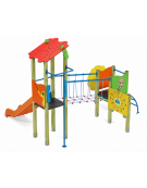 Torre doppia (1 con tetto), struttura in legno di pino nordico - scivolo in polietilene - cm 423x368x317h