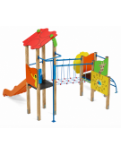 Torre doppia (1 con tetto), struttura in legno termotrattato - scivolo in polietilene - cm 423x368x317h