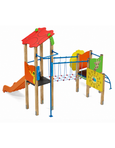 Torre doppia (1 con tetto), struttura in legno termotrattato - scivolo in polietilene - cm 423x368x317h