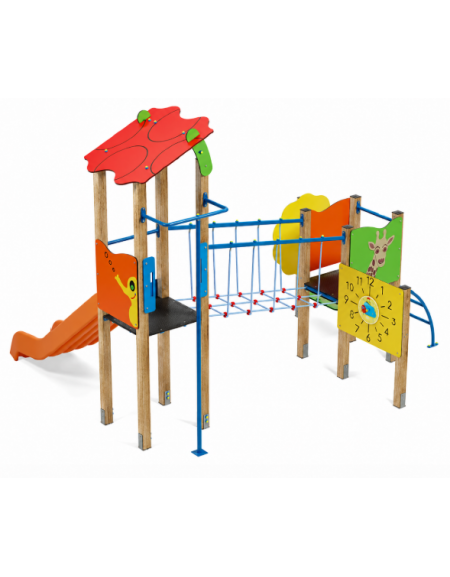 Torre doppia (1 con tetto), struttura in legno termotrattato - scivolo in polietilene - cm 423x368x317h
