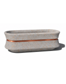 Fioriera ovale in cemento calcestruzzo colore Grigio travertino - con fascia color rame - cm 130x60x65h - Conforme ai CAM