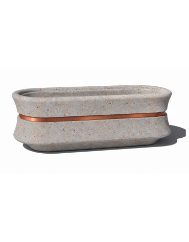 Fioriera ovale in cemento calcestruzzo colore Grigio travertino - con fascia color rame - cm 130x60x65h - Conforme ai CAM