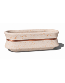 Fioriera ovale in cemento calcestruzzo colore Bianco travertino - con fascia color rame - cm 130x60x65h - Conforme ai CAM