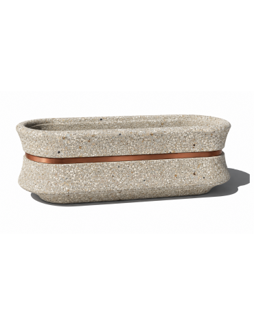 Fioriera ovale in cemento calcestruzzo colore Grigio sabbiato - con fascia color rame - cm 130x60x65h - Conforme ai CAM