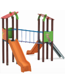 Torre doppia teen con tetto, struttura in plastica riciclata - 2 scivoli in polietilene - cm 455x504x337h