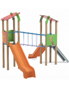 Torre doppia teen (1 con tetto), struttura in legno termotrattato - 2 scivoli in polietilene - cm 455x504x337h