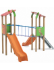 Torre doppia teen con tetto, struttura in legno termotrattato - 2 scivoli in polietilene - cm 455x504x337h