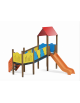 Baby Villaggio, 2 torri con pali in alluminio rifiniti legno light, scivolo in polietilene - scala in lamiera - cm 395x370x330h
