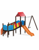 Baby vilaggio, 2 torri con pali in alluminio rifiniti in legno dark, scivolo in polietilene - altalena 1 posto - cm 426x646x330h