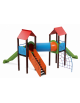 Mini villaggio con pali in plastica riciclata, arrampicata - 2 torri e 2 scivoli - cm 627x663x360h