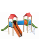 Mini villaggio con pali in legno di pino termotrattato, arrampicata - 2 torri e 2 scivoli - cm 627x663x360h