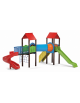 Mini villaggio con pali in plastica riciclata, arrampicata - 2 torri e 2 scivoli - scala e pianale in lamiera - cm 636x663x360h