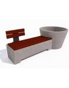 Panchina con fioriera tonda in cemento colore Bianco sabbiato - schienale 1 posto e seduta in legno - cm 230x129x100h - CAM