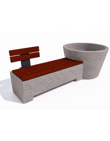 Panchina con fioriera tonda in cemento colore Bianco sabbiato - schienale 1 posto e seduta in legno - cm 230x129x100h - CAM