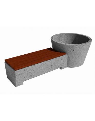 Panchina con fioriera tonda in cemento colore Grigio pietra - seduta rivestita in legno - cm 230x129x100h - Conforme ai CAM