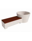 Panchina con fioriera tonda in cemento colore Bianco pietra - seduta rivestita in legno - cm 230x129x100h - Conforme ai CAM