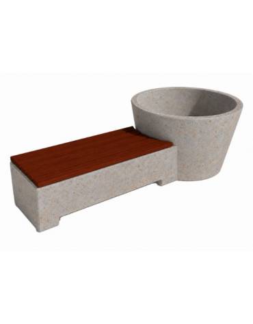 Panchina con fioriera tonda in cemento colore Grigio travertino - seduta rivestita in legno - cm 230x129x100h - Conforme ai CAM
