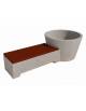 Panchina con fioriera tonda in cemento colore Grigio travertino - seduta rivestita in legno - cm 230x129x100h - Conforme ai CAM